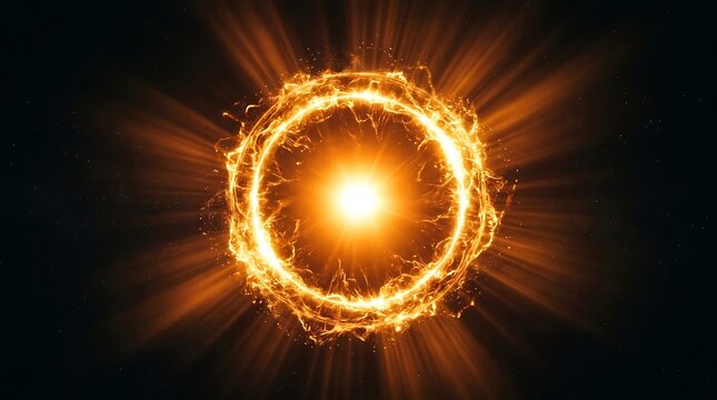 Fiery Ring of Light with Amber Halo and Bright Center