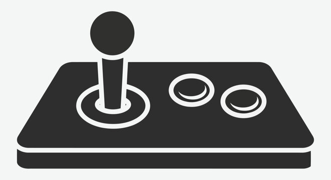 Black and white illustration of a vintage arcade joystick and buttons game gaming