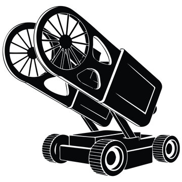 Double barrel cannon with wheels, vector illustration.