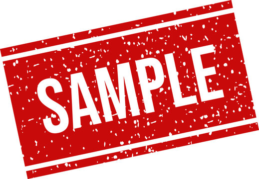 Red 'sample' stamp isolated on white background distressed texture document marking