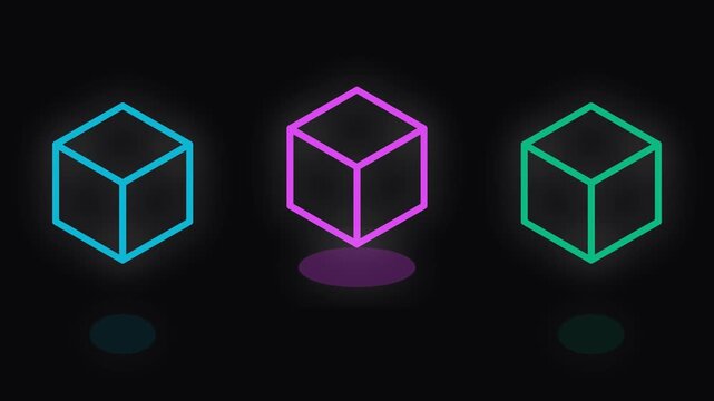 Neon Wireframe Cubes 3D Glowing Tech Network Grid Animation