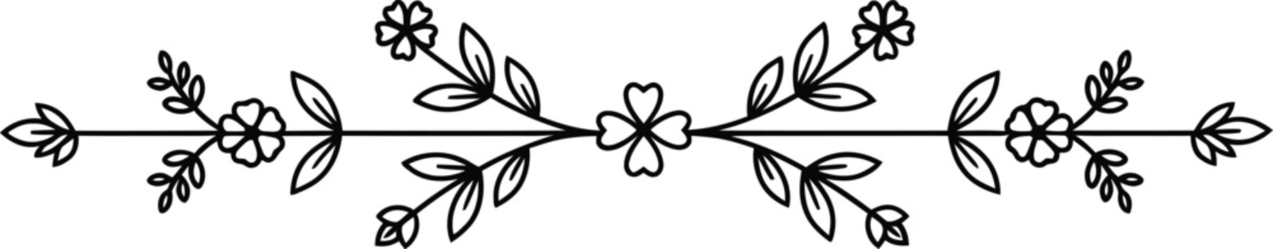 Symmetrical Floral Divider Line Art for Wedding Invitations