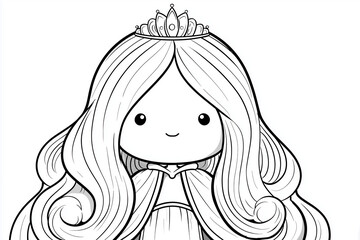 Cute fairytale princess coloring page for kids black and white cartoon line art