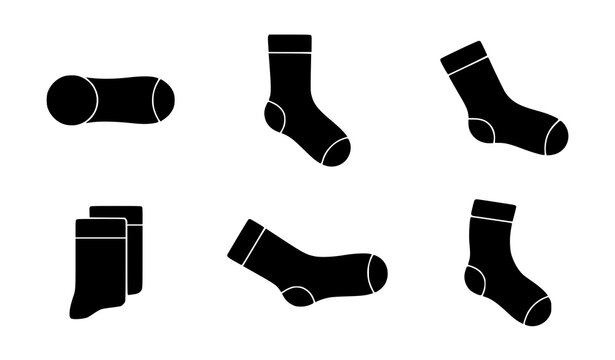 Minimal flat vector set of black socks in different orientations with clean modern icon style isolated on white background