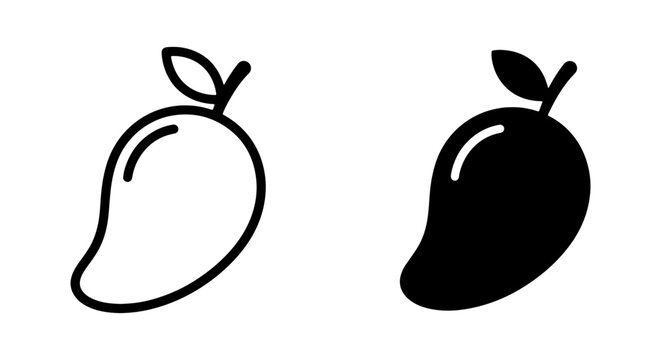 Mango Icon Set: Outline and Solid Fruit Graphics, Tropical Food Vector Art for Healthy Eating and Summer Themes