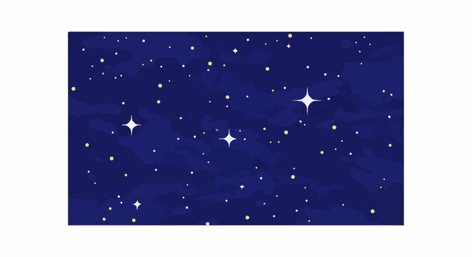 A dark blue sky filled with numerous bright stars, including several sparkling four-pointed stars and smaller dots of white and yellow light