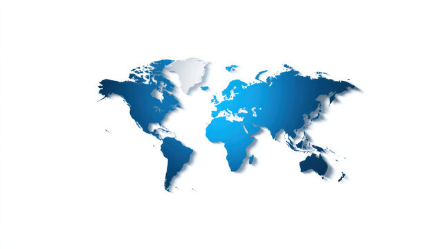 World map blue flat continent globe geography cartography illustration with gradient silhouette on white background for global business or travel
