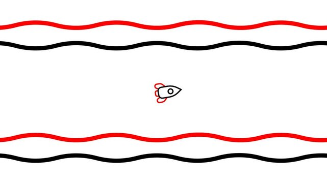 Floating Rocket with Orbiting Stars Startup Growth and Innovation Animation