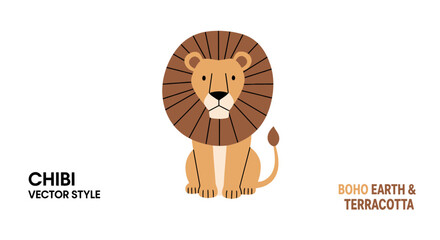 Chibi sitting lion with geometric sunburst mane © jikri