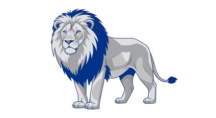 Majestic silver lion with deep blue mane and profile view © jikri