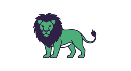 Green lion mascot standing with dark purple mane © jikri