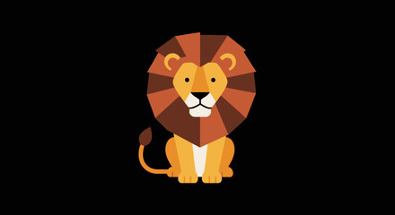 Majestic lion sitting with geometric mane on black background © jikri