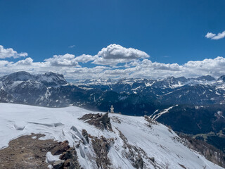 Obraz premium Panoramic View of Kronplatz (Plan de Corones) Ski Resort with Snowy Slopes, Dolomites, South Tyrol, Italy