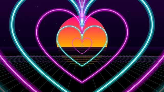 Infinite Neon Vaporwave Heart Tunnel Abstract Love Animation
