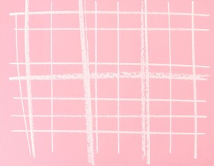 Fototapeta premium Simple grid pattern drawn with white lines on a soft pink background