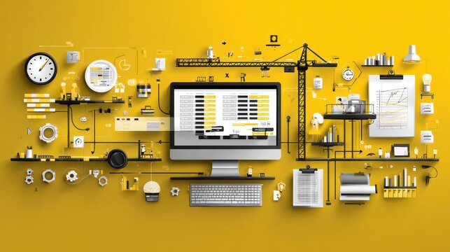 Work Breakdown Structure Concept: Planning, Task Management and Project Organization on Bright Yellow Background 