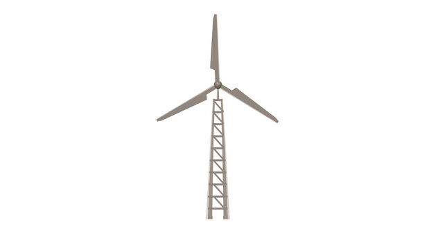 old wind turbine isolated on white 2D
