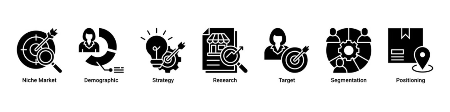 Market Growth web banner icon vector illustration with icons of Niche Market, Demographic, Strategy, Research, Target, Segmentation and Positioning