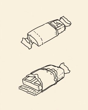 Simple hand drawn sketch of two wrapped candy bars with chocolate snacks and sweet treats for a fun food design