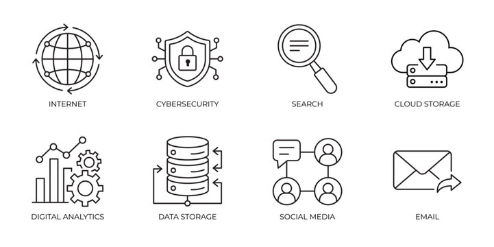 digital technology and online services editable stroke icons set
