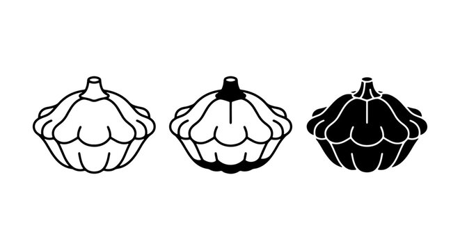 Pattypan Squash Vector Icons: Outline, Silhouette, and Solid Fill Styles for Culinary Graphics