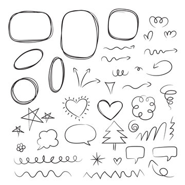 A collection of hand drawn doodle speech bubbles and comic cartoon chat boxes, featuring a vector sketch set of communication cloud design elements and talk balloon icons