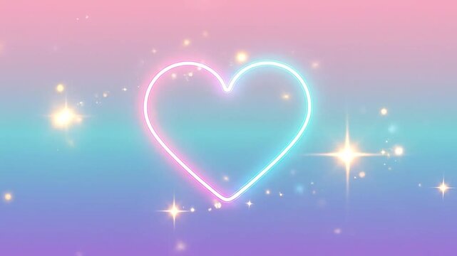 A glowing neon heart shape floats against a soft pastel gradient background