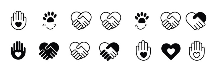 Obraz premium Professional Charity and Donation Hand Icon Set with Editable Line Symbols for Helping Hands Support Volunteer Work Kindness and Social Aid Projects
