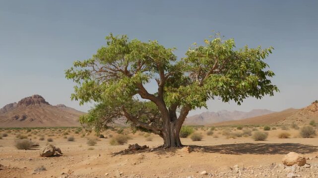 Trees growing independently in the desert Lone trees in the desert