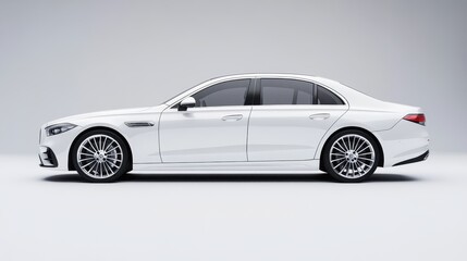 Fototapeta premium Side view of a luxury white sedan car isolated on white background
