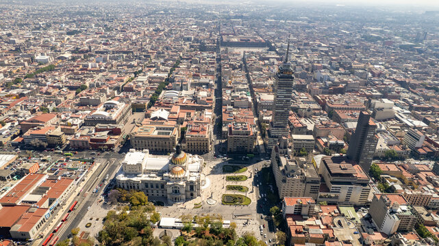 Aerial View of Palacio de Bellas Artes and Torre Latinoamericana, Mexico City