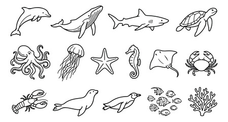 Fototapeta premium Minimalist line art people collection, diverse hobby and career character set, black and white outline vector illustrations for lifestyle and education