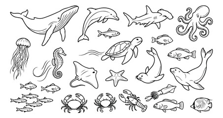 Fototapeta premium Minimalist line art people collection, diverse hobby and career character set, black and white outline vector illustrations for lifestyle and education