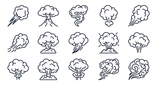 Various Styles of Nuclear Explosion and Mushroom Cloud Illustrations