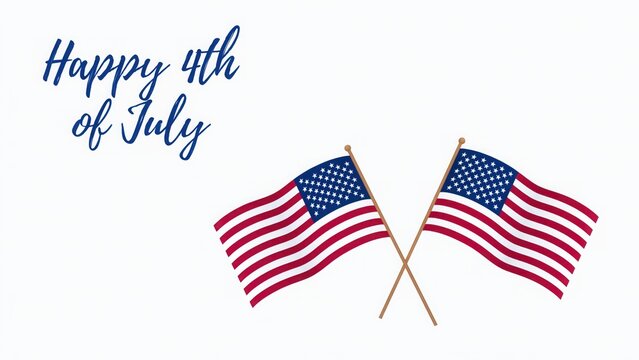 Crossed American Flags Celebration with Happy Fourth of July Greeting