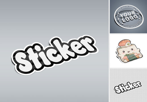 Curled Sticker Mockup with Shadows on Clean Background