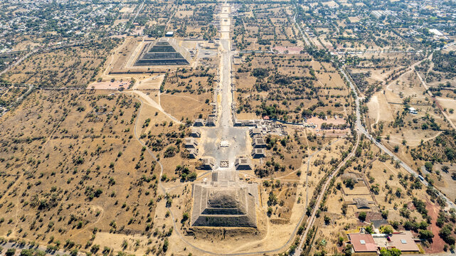 Aerial View of the Pyramid of the Sun and Pyramid of the Moon, Teotihuac&aacute;n, Mexico