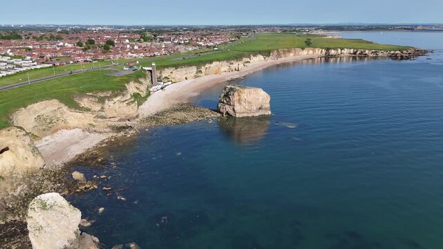 Aerial View of Marsden Rock and Curved Bay on the South Shields Coast