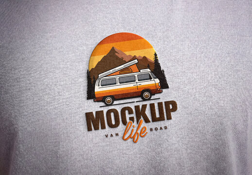 Realistic Printed Logo on Grey Fabric Texture Mockup