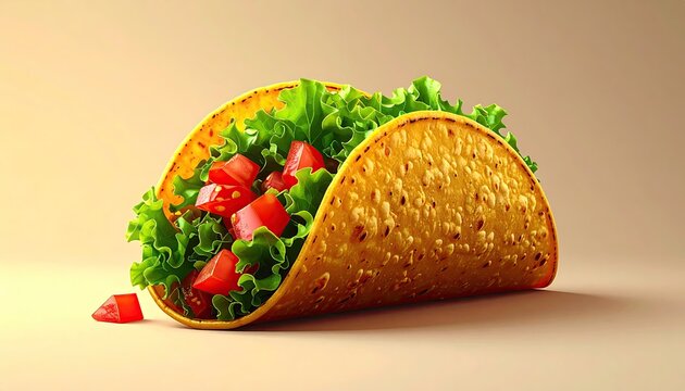 Crispy hard shell taco filled with fresh green lettuce and diced tomatoes