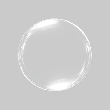 Transparent water bubble with glossy crystal shine and realistic soap sphere isolated on transparent background clean vector design