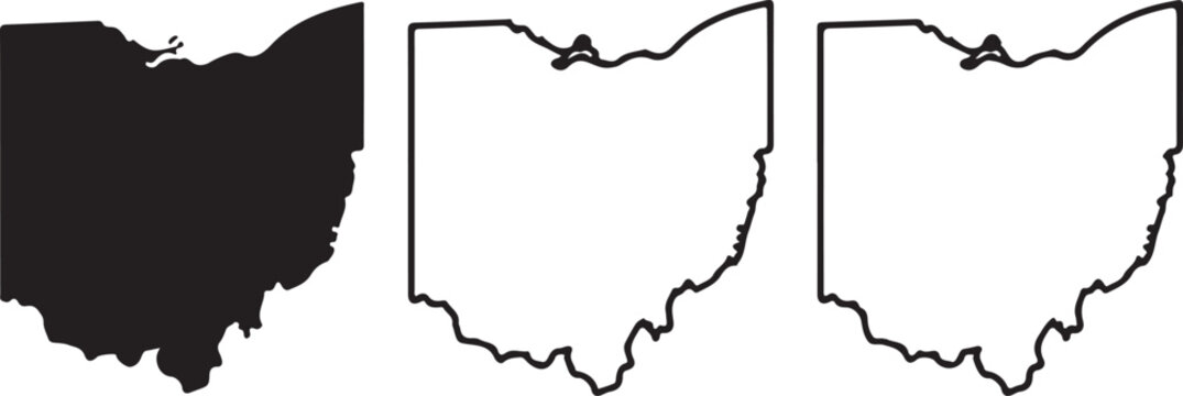 Ohio US state blank map vector solid black color and outline isolated on white background