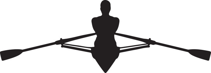 Overhead silhouette of a single scull rower in a racing shell with oars extended on white background © FATEMA BEGUM