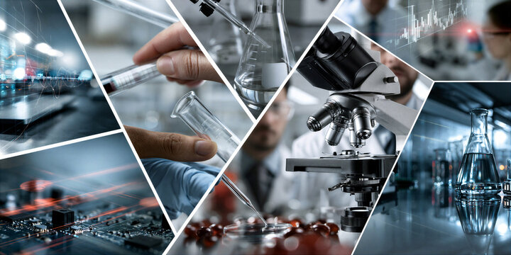 a montage of Research Science and Technology images in a grid formation separated by a white keyline creating a dynamic layout