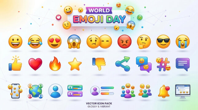 World emoji day colorful vector icon pack celebrating emotions
