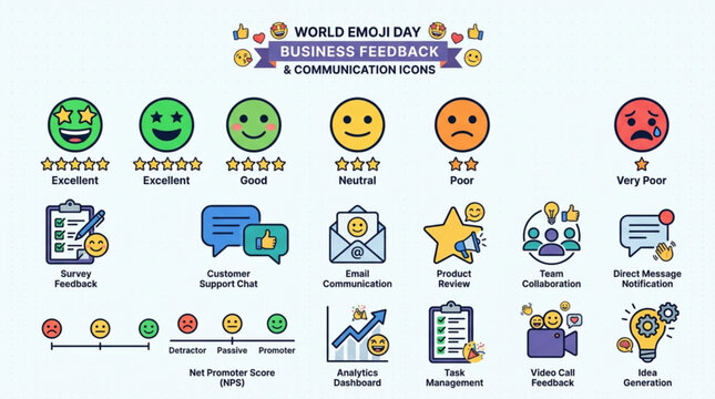 Business feedback and communication icons with emojis