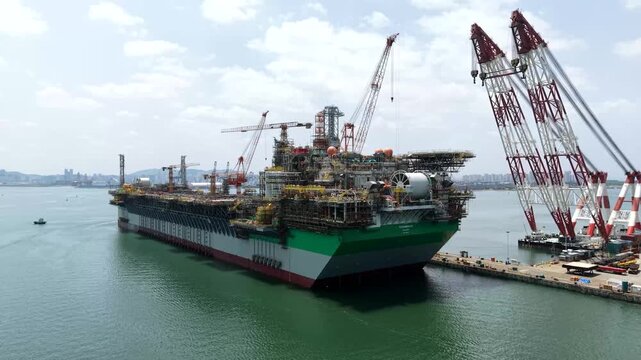 FPSO Vessel Under Construction At Shipyard Pier