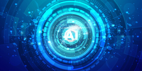 Fototapeta premium Abstract digital globe background featuring ai text and glowing circles.