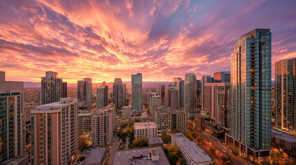 Obraz premium rooftop_view_of_skyline_with_sunrise_background
