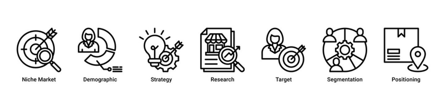 Market Growth web banner icon vector illustration with icons of Niche Market, Demographic, Strategy, Research, Target, Segmentation and Positioning